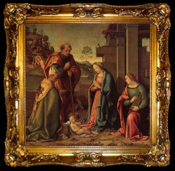 framed  Raffaello Botticini Adoration of the Christ Child with St.Barbara and St.Martin, ta009-2